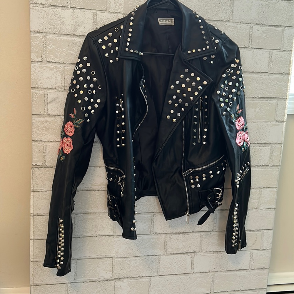 Galita Women’s Medium Faux Leather Embroidered Jacket